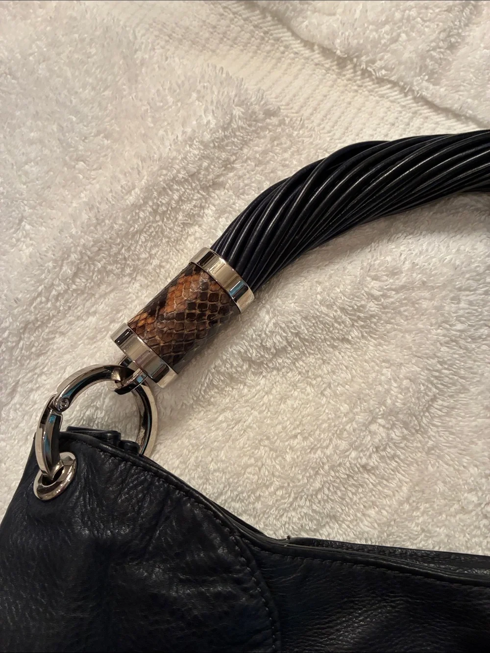 Michael Kors Black Leather Shoulder Hobo with Textured Accents